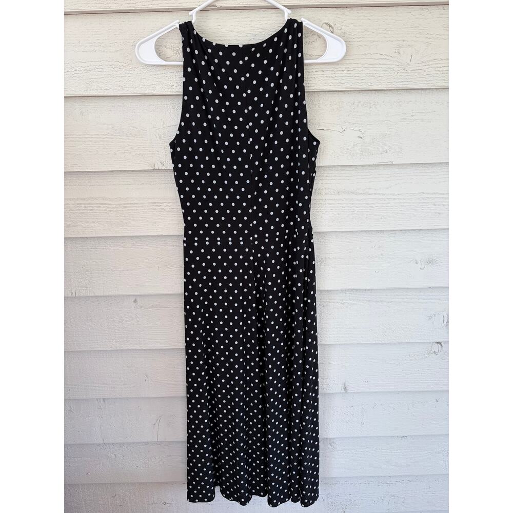 Lauren Ralph Lauren Black Polka Dot Dress | Sleeveless Wrap Style Midi Size 4 - Picture 6 of 8